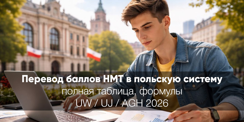 Перевод баллов НМТ в польскую систему: полная таблица, формулы UW / UJ / AGH и интерактивный калькулятор 2026